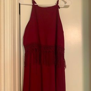 Lace fringe maroon dress